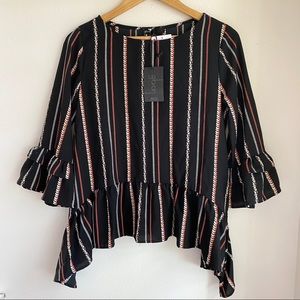 Gibson Asymmetrical Black Striped Top Size XS